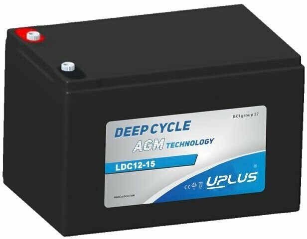 Аккумулятор (АКБ) UPLUS AGM Leoch Deep Cycle LDC12-15 12V 15Ah для ИБП стационарных установок 150/100/100 15 Ач (Юплас) АГМ