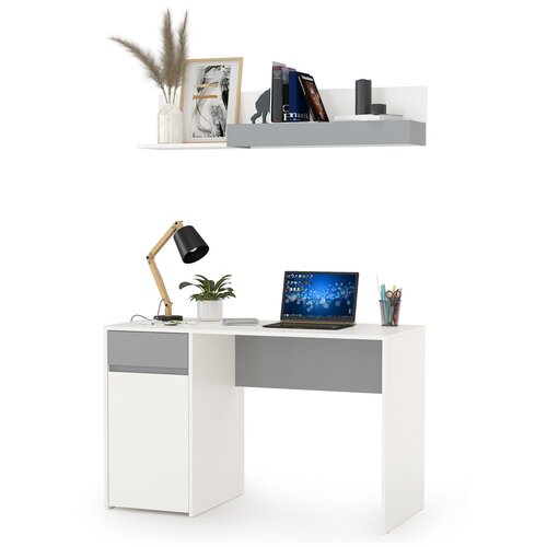 Компьютерный стол письменный для дома 120см белый шагрень/стальной серый - НЖ1618