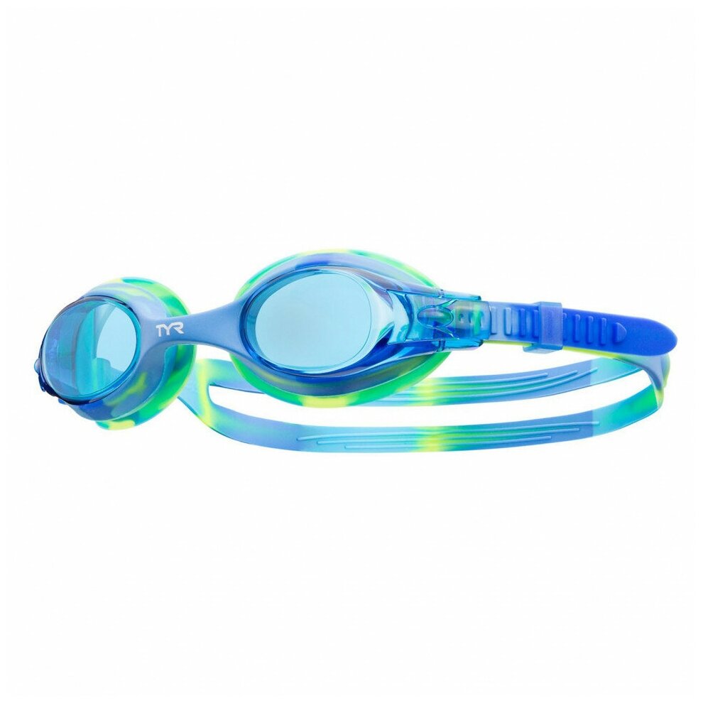 Очки для плавания детские TYR Swimple Tie Dye Jr LGSWTD-487, синие линзы, разноцветная оправа