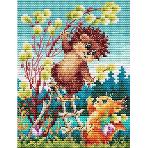 Набор для вышивания многоцветница "Весенний подарок" 12x15 см, Ежики Белки Детские Животные