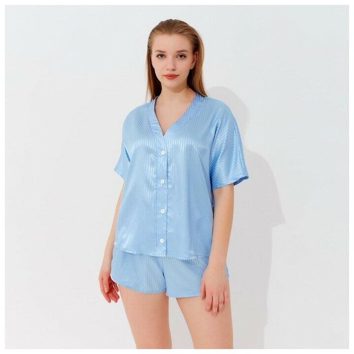 Пижама женская (сорочка, шорты) MINAKU: Light touch цвет голубой, р-р 48 - фотография № 16