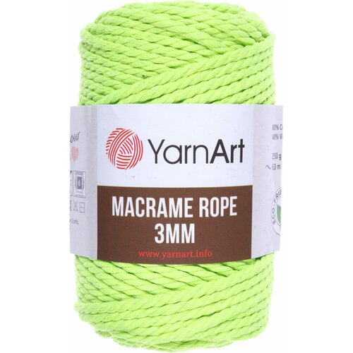 Пряжа YarnArt Macrame Rope 3mm ярко-салатовый (801), 60%хлопок/ 40%вискоза/полиэстер, 63м, 250г, 2шт