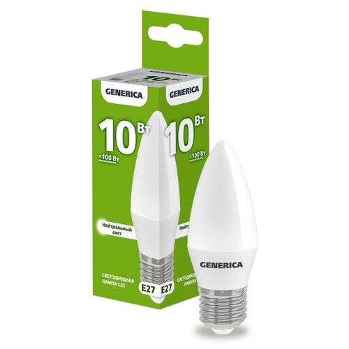 Лампа светодиодная Generica свеча, E27, C35, 10 Вт, 4000 К