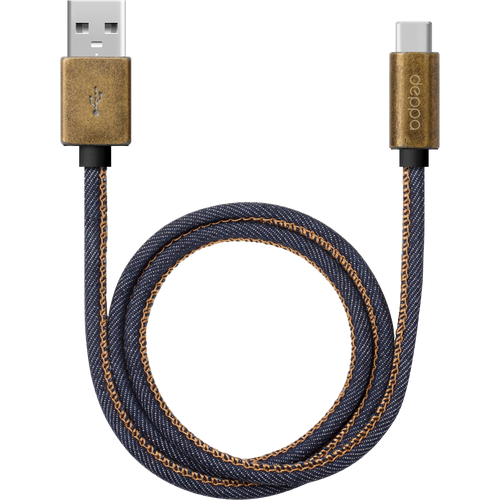 Дата-кабель Jeans USB - Type-C, медь/джинса, 1.2м, синий, крафт, Deppa 72277-OZ