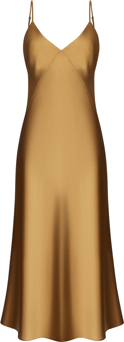 Платье-комбинация Latrika, в бельевом стиле, полуприлегающее, миди, размер M, золотой