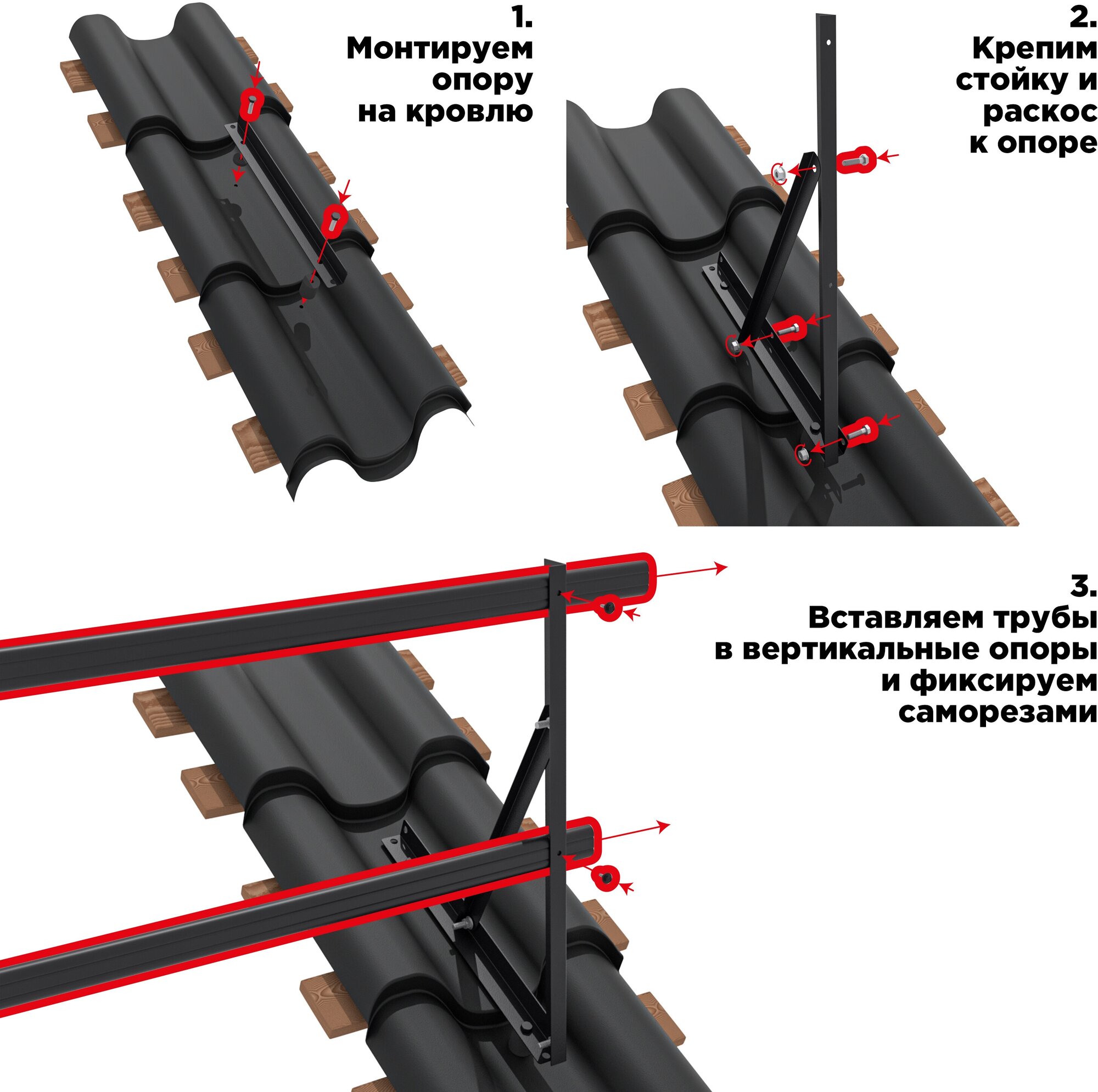 Кровельное ограждение для профнастила / металлочерепицы. Высота 0.6 метра, комплект на 3 метра RAL 9005 Черный - фотография № 3
