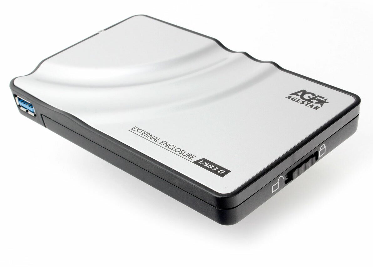 USB 30 Внешний корпус 25" SATA HDD/SSD AgeStar 3UB2P алюминий серебристый безвинтовая конструкция