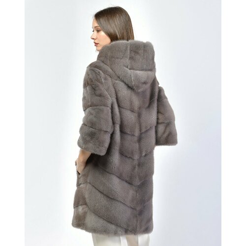 Пальто ANTONIO DIDONE, норка, силуэт прямой, капюшон, пояс/ремень, размер 46, серый