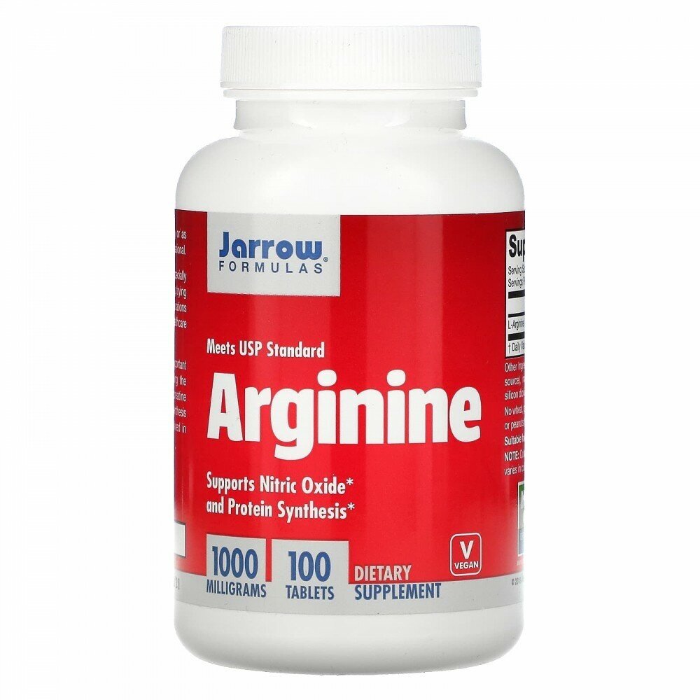 L-аргинин 1000 мг, Jarrow Formulas, 100 таблеток, для набора мышечной массы, выносливости, иммунитета