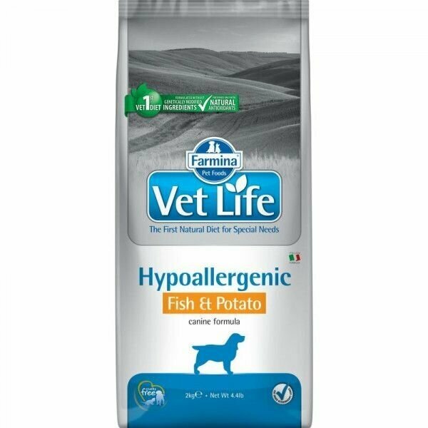 Сухой корм Farmina Vet Life Hypoallergenic Fish&Potato, для собак с пищевой аллергией, рыба и картофель, 2 кг