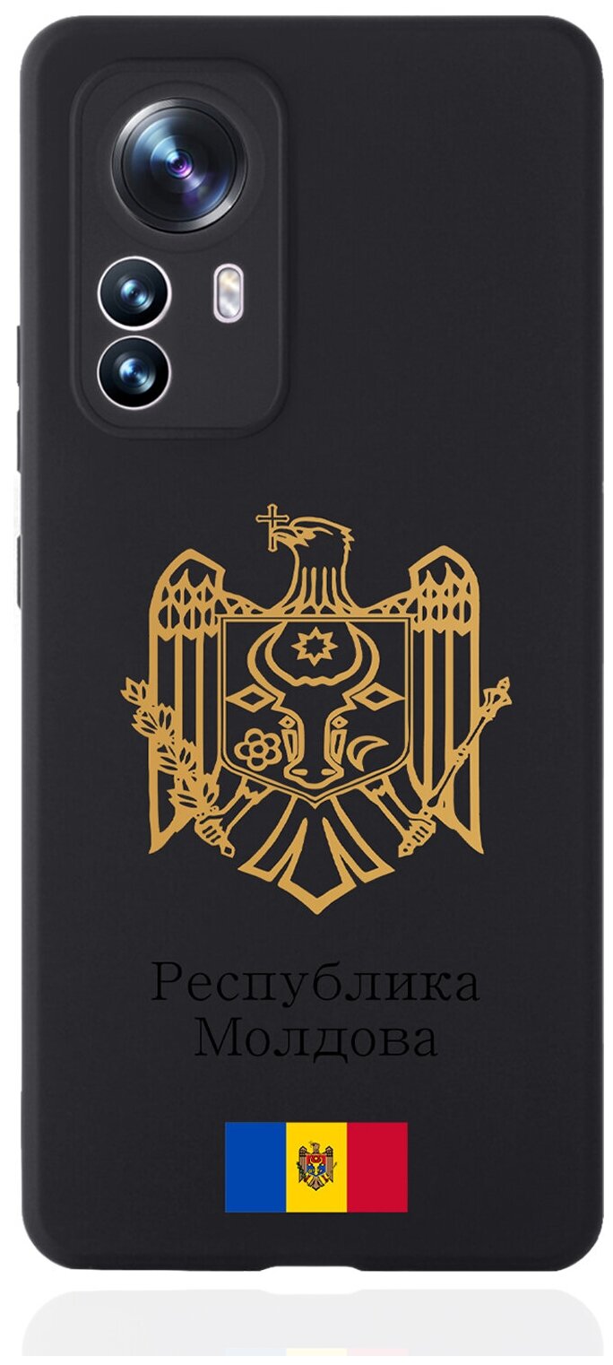 Черный силиконовый чехол для Xiaomi 12X Золотой Герб Республики Молдова/ Герб Молдавии