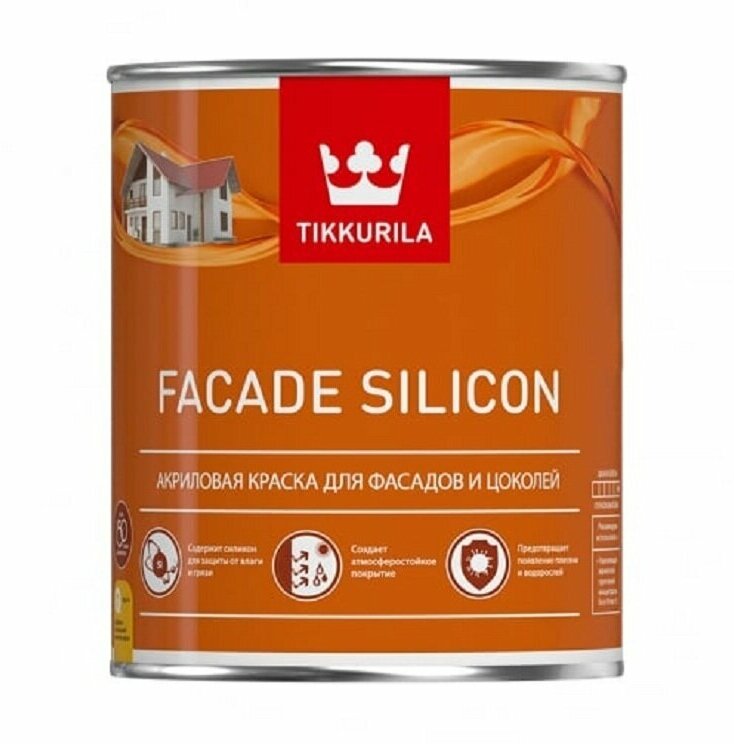 Краска для фасадов и цоколей Tikkurila "Facade Silicon" колерованная 0,9л, матовая, цвет Y498.