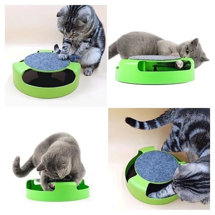 Интерактивная игрушка для кошек Поймай Мышку Catch The Mouse с когтеточкой, вращается на 360 градусов, цвет зеленый - фотография № 6