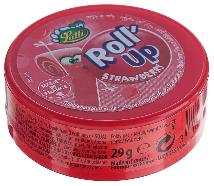 Жевательная резинка Tubble Gum Roll Up Strawberry / Табл Гум Клубника 29 гр. (Франция) - фотография № 3