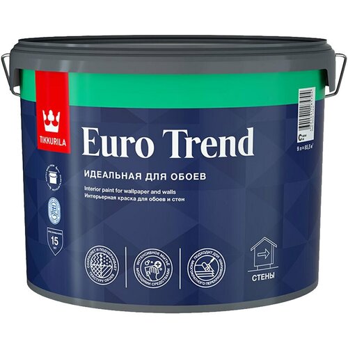 Краска моющаяся Tikkurila Euro Trend база C бесцветная 9 л краска моющаяся tikkurila euro extra 20 база с бесцветная 9 л