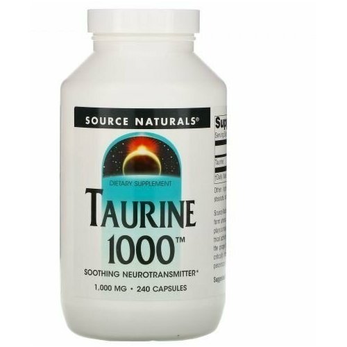 таурин now taurine 500 мг 100 капсул Source Naturals, Taurine, Таурин, 1000 мг, 240 капсул