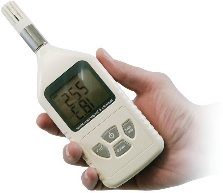 Термогигрометр Hti-GM 1360 (бел) (E1839EU) для измерения и регистрирования относительной влажности и температуры воздуха. ЖК-дисплей