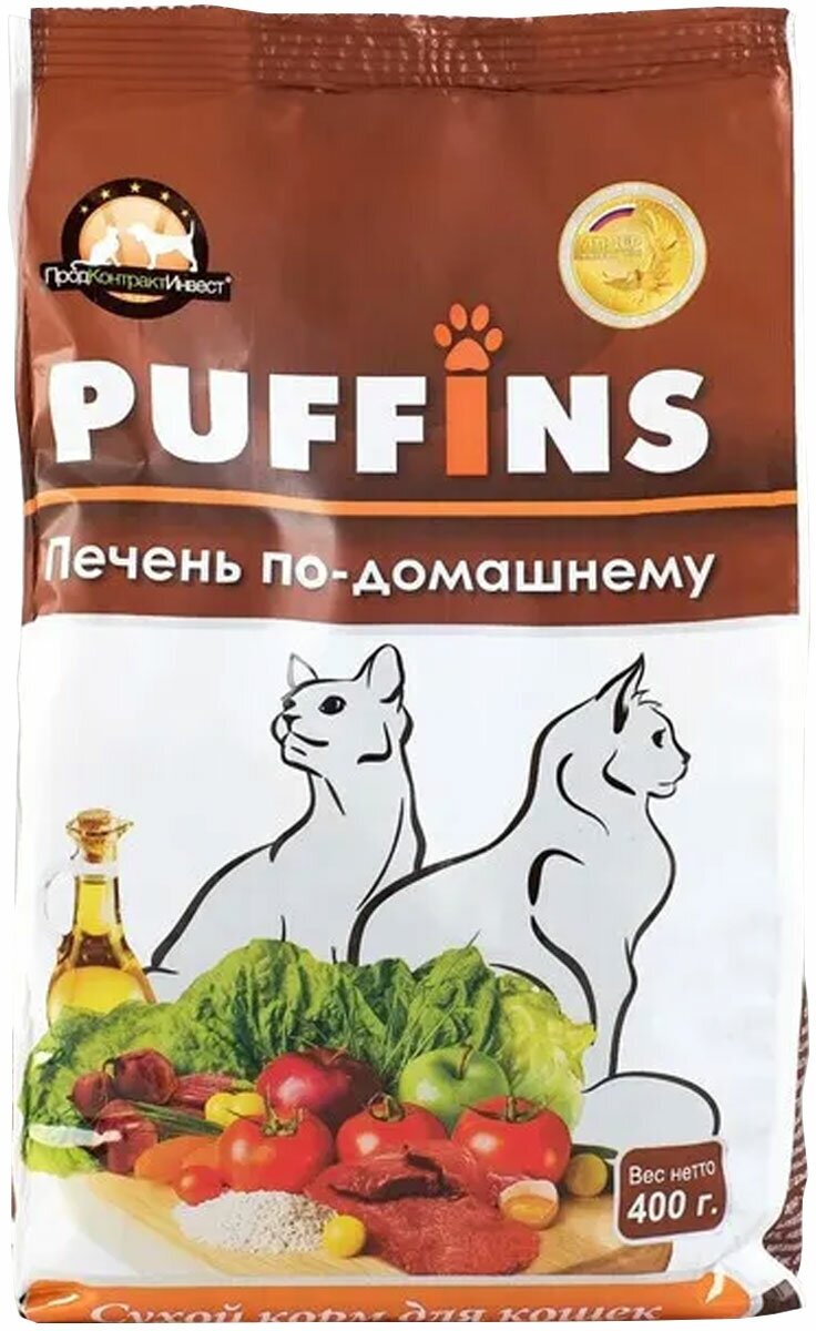 Puffins сухой корм для кошек Печень по домашнему 400г