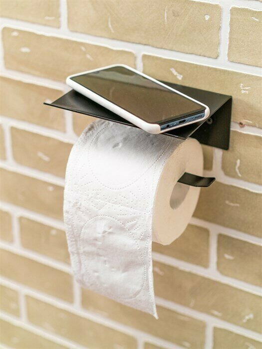 Настенный держатель для туалетной бумаги с полочкой подставка для бумаги диспенсер черный 805-001B - фотография № 3