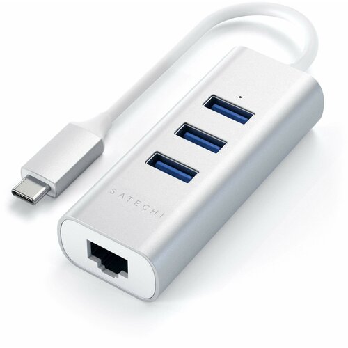 USB-хаб Satechi Type-C 2-in-1 USB 3.0 Aluminum 3 Port Hub (3xUSB 3.0, Rj-45), Сетевой адаптер Серебристый ST-TC2N1USB31AS usb концентратор satechi type c pass through usb hub with usb c charging port st tcup разъемов 5 silver