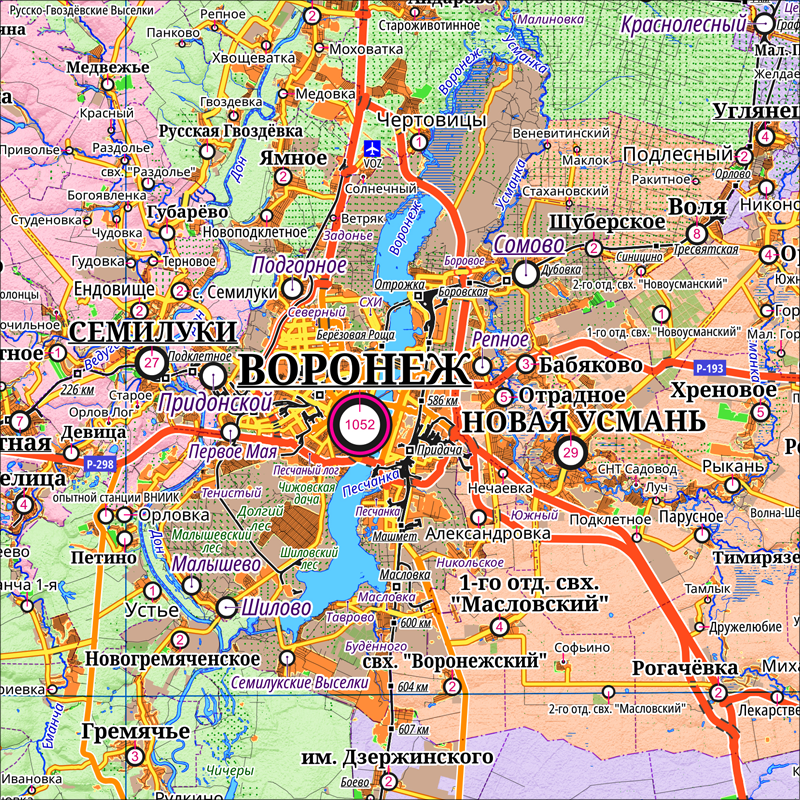 Настенная карта Воронежской области 95 х 105 см (на баннере)