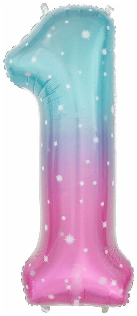 Воздушный шар фольгированный Riota Цифра 1, Космос, градиент, голубая/розовая, 86 см