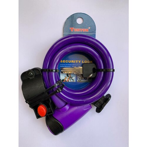 фото Замок тросовый 12х1000 мм. с ключом и держателем. фиолетовый tonyon