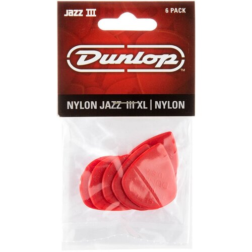 Медиаторы, острый кончик, толщина 1.38 мм, красные, 6 шт. Dunlop Nylon Jazz III XL 47PXLN 6Pack