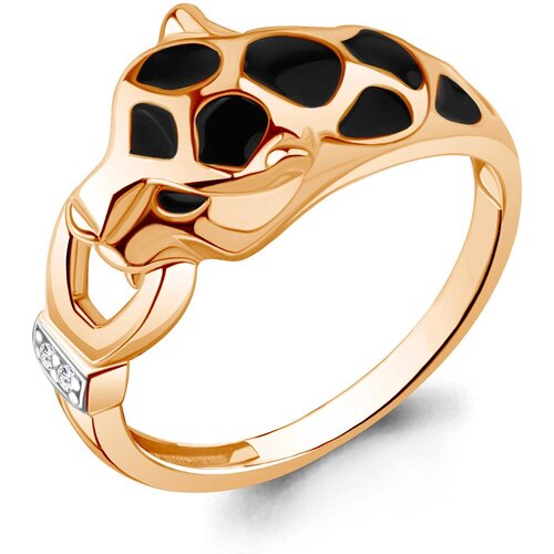 фото Золотое кольцо aquamarine 67750а с фианитом и эмалью diamant-online