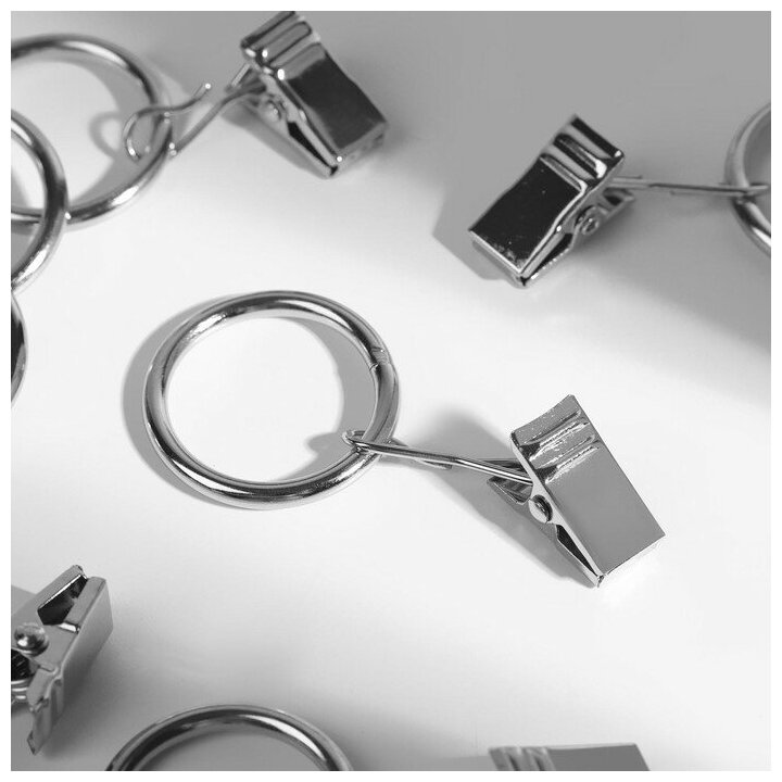 Кольцо для карниза, с зажимом, d = 23/30 мм, 20 шт, цвет серебряный - фотография № 3