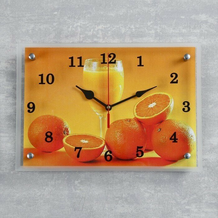 Часы настенные, серия-Куxня, "Апельсины и бокал", 25x35 см,