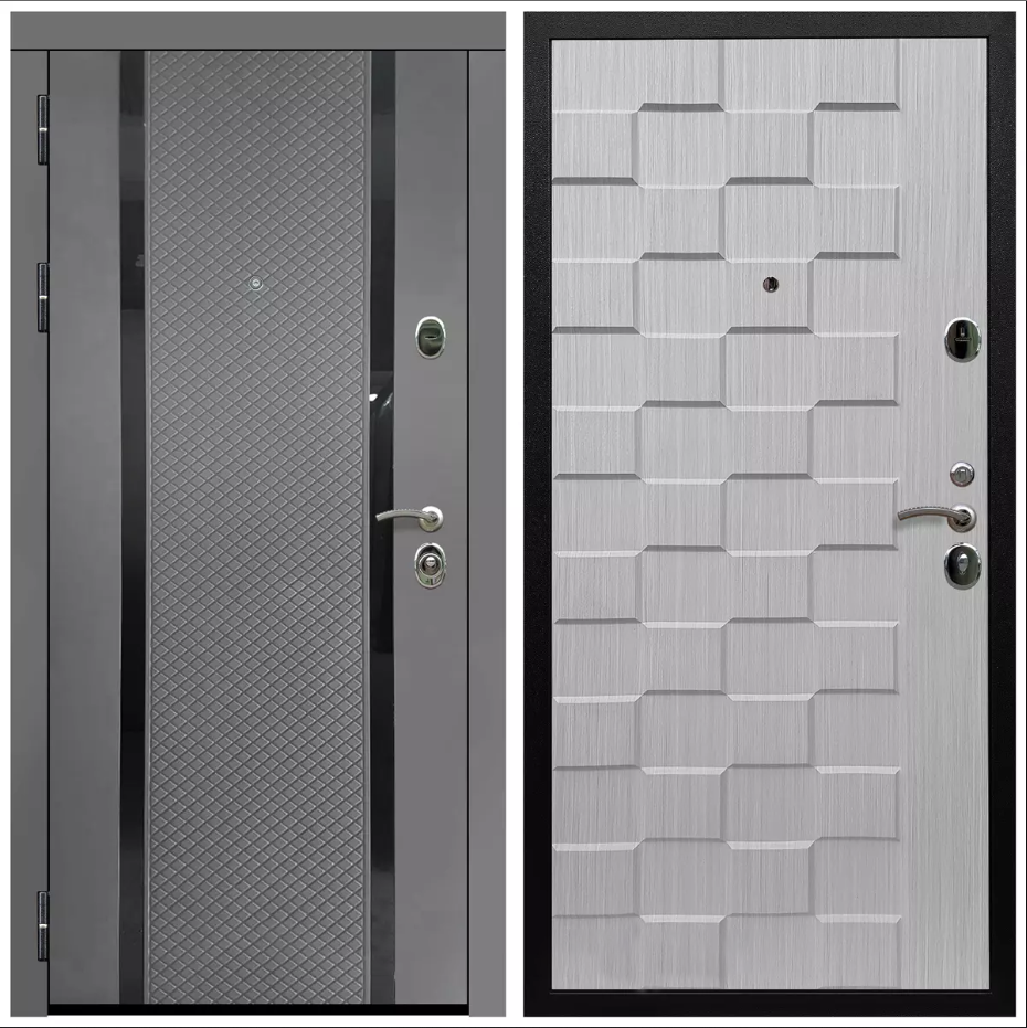 Дверь входная Армада Черная шагрень Графит абсолют софт / ОЛ-39 Лиственница беж МДФ панель 16 мм с фрезеровкой