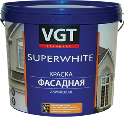 Краска Фасадная VGT ВД-АК-1180 2.5кг SuperWhite Супербелая, Акриловая.