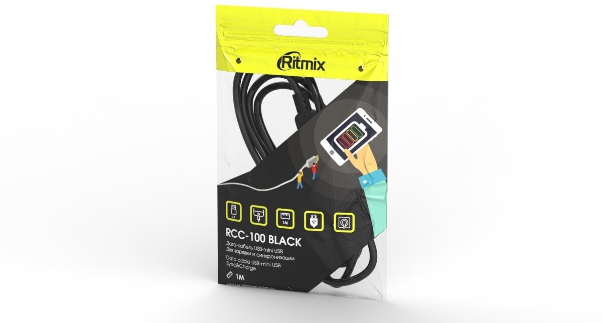 Шнур соединительный mini USB Ritmix RCC-100 black