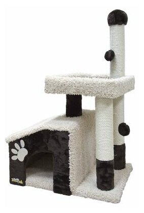 Комплекс для кошек с домом и большой лежанкой Зооник 64х47х103 см темно-коричневый - фотография № 5