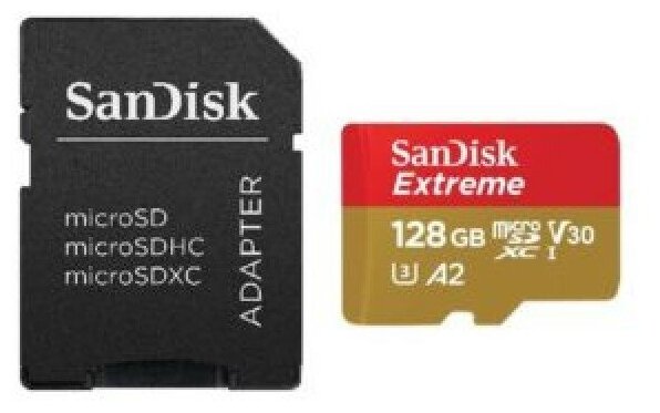 SanDisk 128GB microSDXC class 10 Extreme UHS-I A2 V30 U3 (160 Mb/s) + SD адаптер