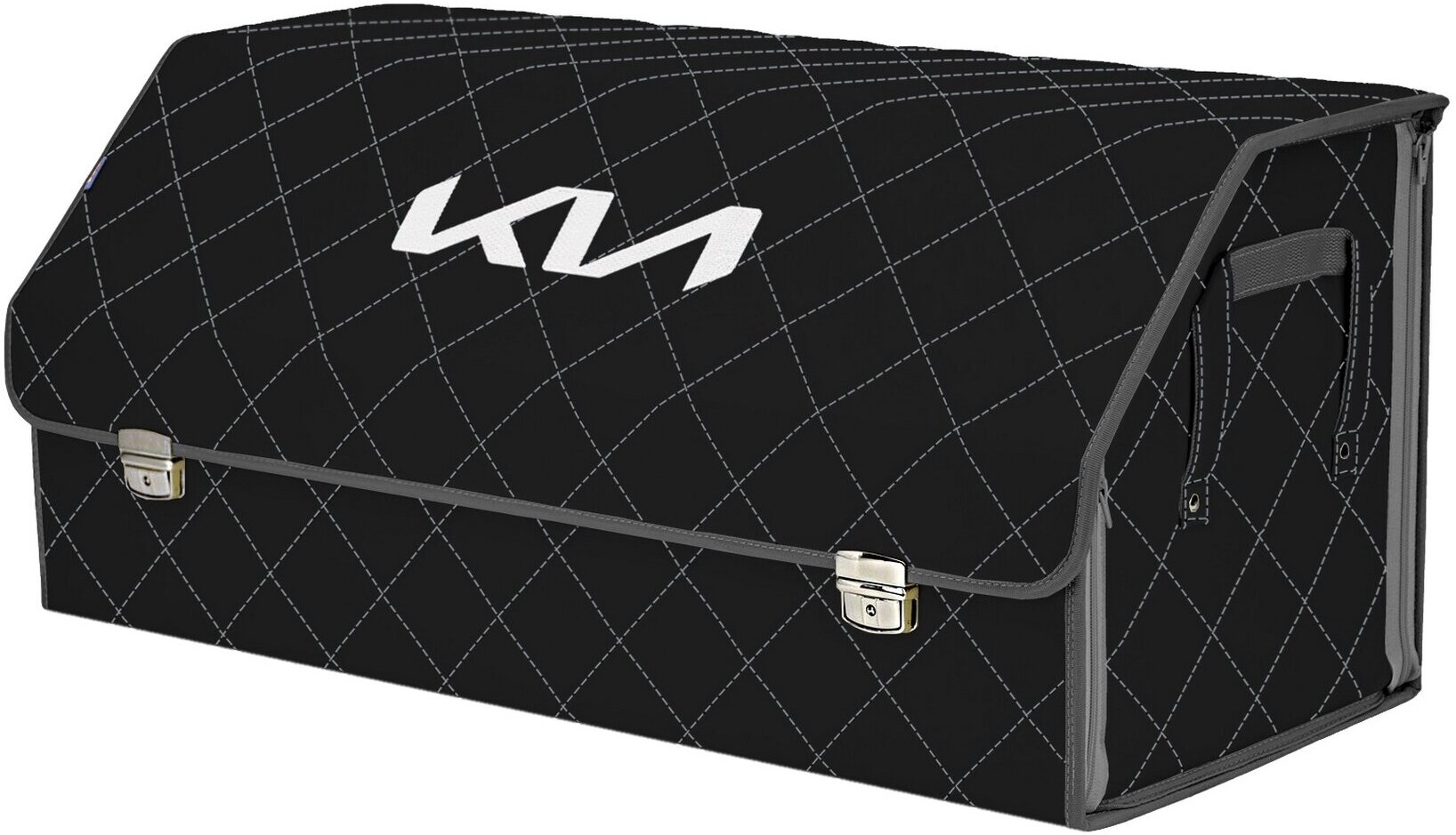 Органайзер-саквояж в багажник "Союз Премиум" (размер XXL). Цвет: черный с серой прострочкой Ромб и вышивкой KIA (КИА).