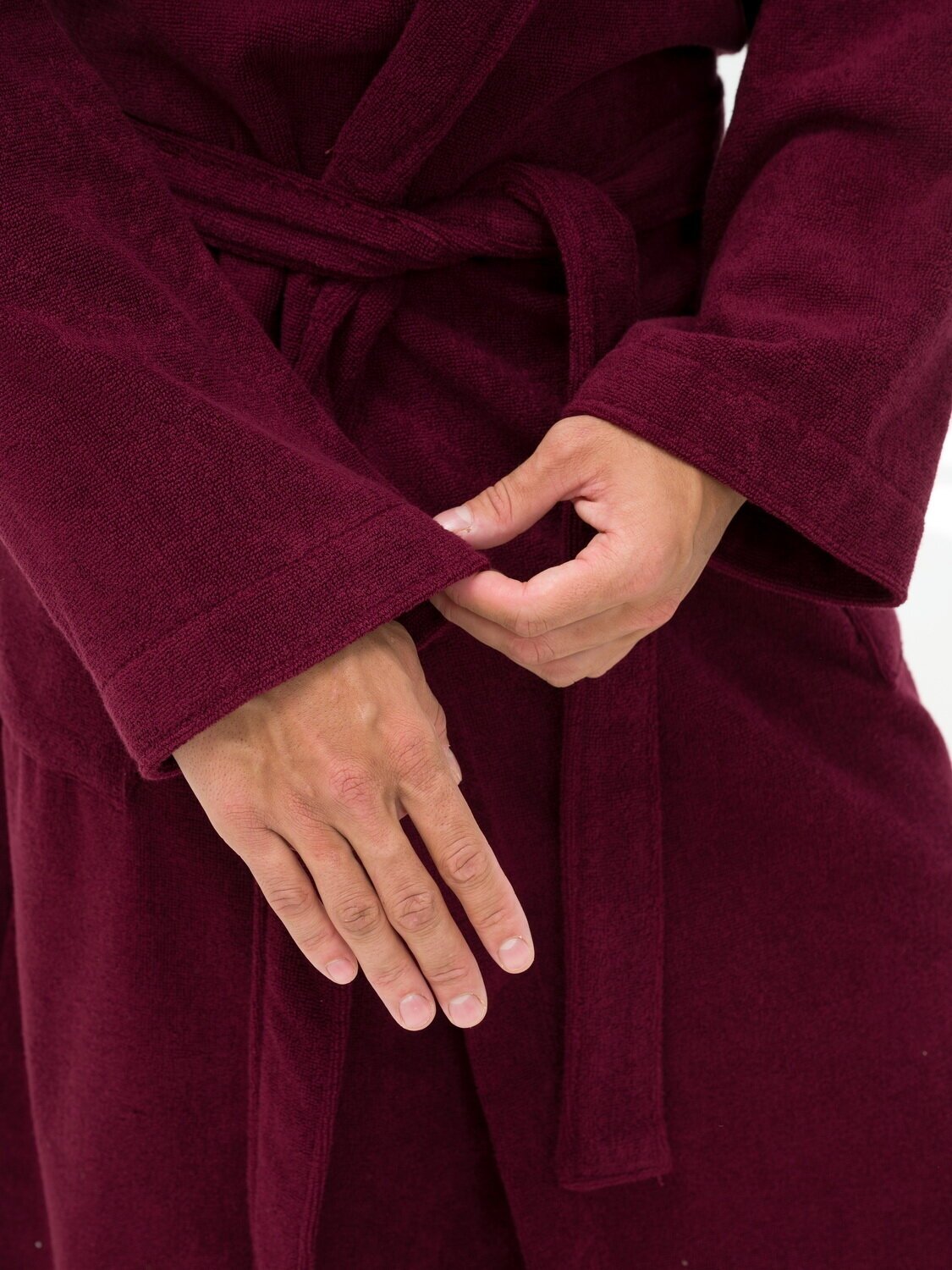 Мужской махровый халат с шалькой, темно-бордовый - фотография № 9