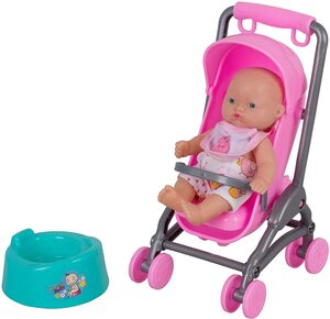 Фото Кукла малышка пупс мини 9 см, малыш младенец в коляске, пластик, игрушка в дорогу 0812-155 Tongde