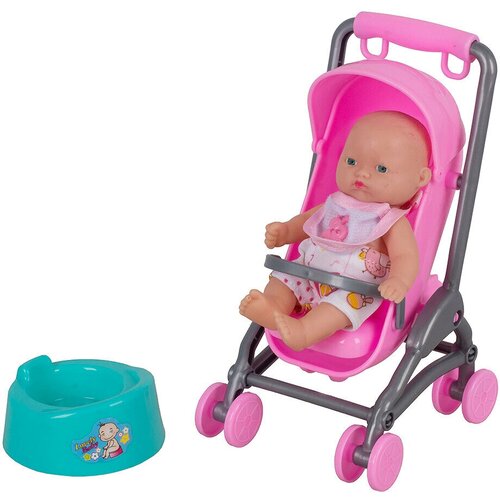 Кукла малышка пупс мини 9 см, малыш младенец в коляске, пластик, игрушка в дорогу 0812-155 Tongde