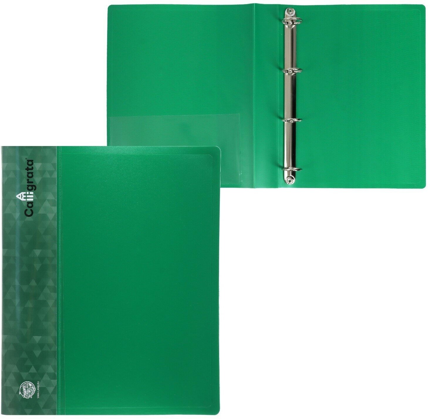 Папка на 4 кольцах А4 Calligrata, 40 мм, 700 мкм, пластик, внутренний карман, карман на корешок, зеленая