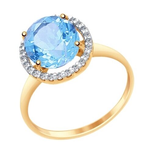 фото Кольцо diamant online, золото, 585 проба, фианит, топаз, размер 17