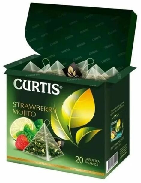 Чай зеленый Curtis Strawberry Mojito Клубничный Мохито, 20 пирамидок х 2 упаковки - фотография № 3