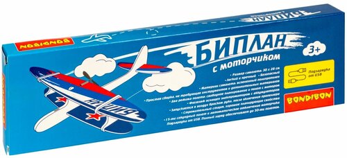 Самолет BONDIBON биплан с моторчиком (ВВ4203), 30 см, белый/синий/красный