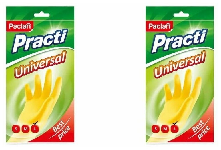 фото Комплект Paclan Перчатки резиновые Universal (L) желтые 1 пара х 2 упак.