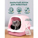 Лоток для кошки + совок (49х39х38 см) Hans&Helma закрытый с высоким бортом биотуалет с дверцей кошачий туалет большой домик горшок собакам - изображение