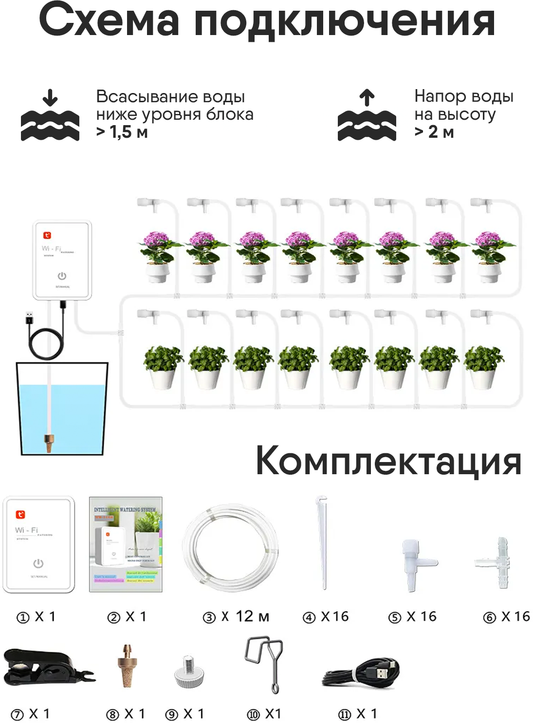 Wi-Fi система автоматического полива комнатных растений с поддержкой умного дома tuya smart - фотография № 6