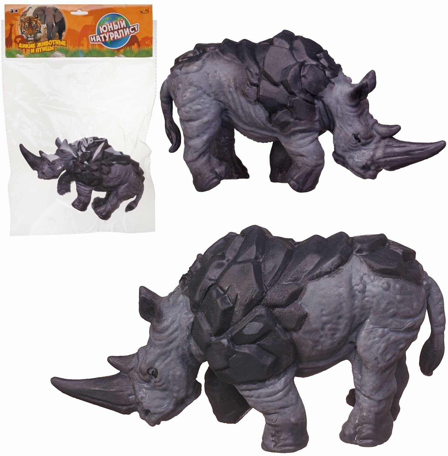 Фигурка Abtoys Юный натуралист Дикие животные и птицы Носорог темно серый PT 01705 темно серый