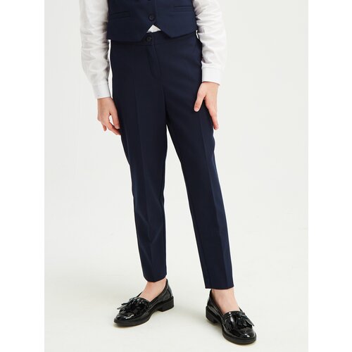Школьные брюки  SMENA, классический стиль, карманы, стрелки, размер 140/68, синий