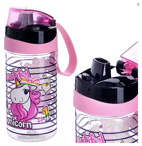 Бутылка для воды 520 мл. детская "Единорог Тринкет" пластик розовая